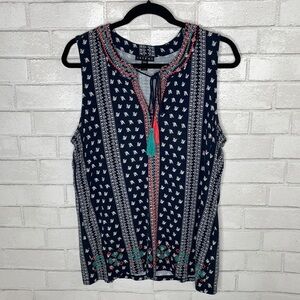 Tribal Tasseled Print Sleeveless Tank Top